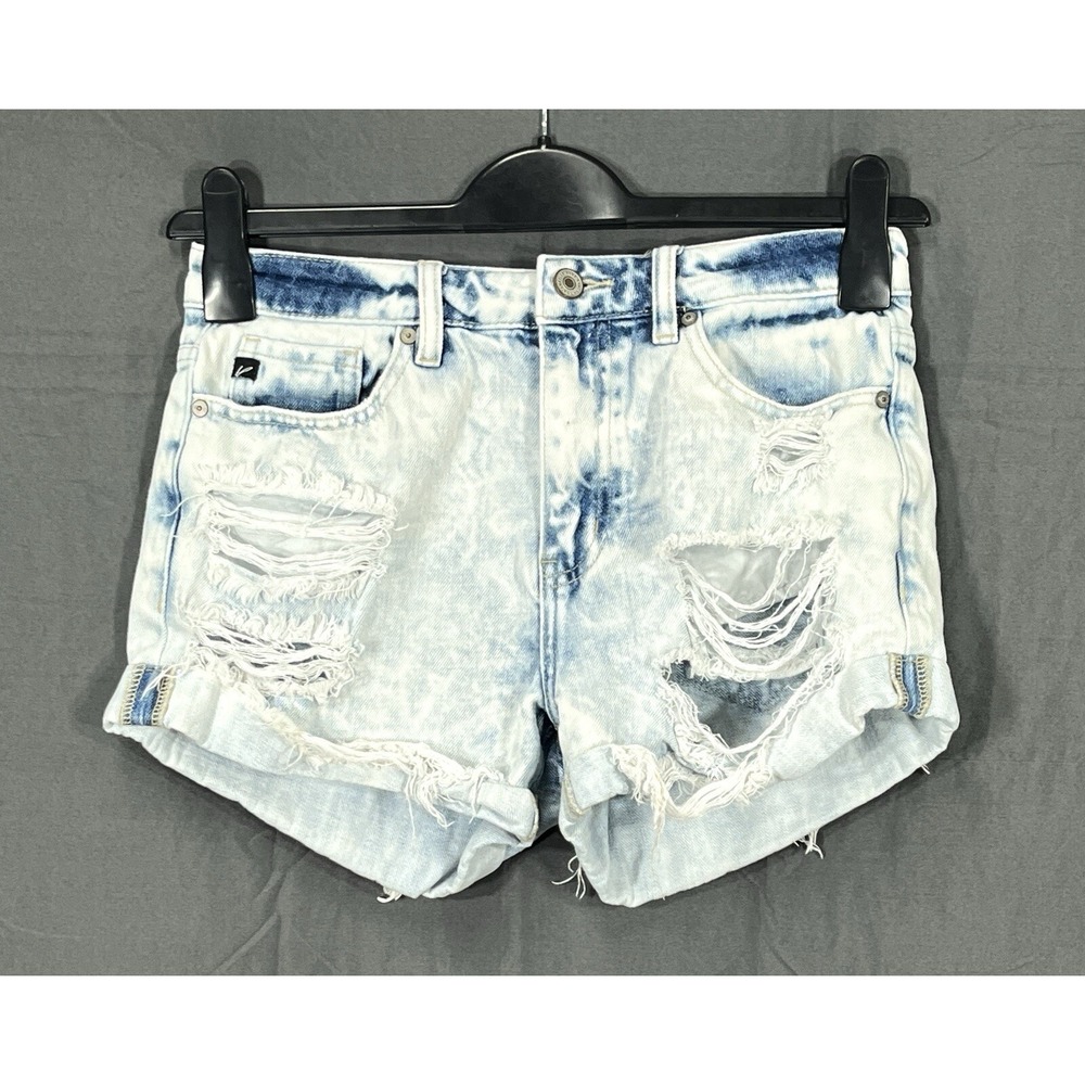 KANCAN Kaya BLUE Destroyed Denim HIGH-RISE Cuffed CUT-OFF Women's SHORTS Sz S